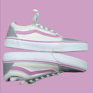 Vans Big Kids' Sz 4 Ward Sneaker Shoes White/Pink & Silver Glitter Feminine VGUC